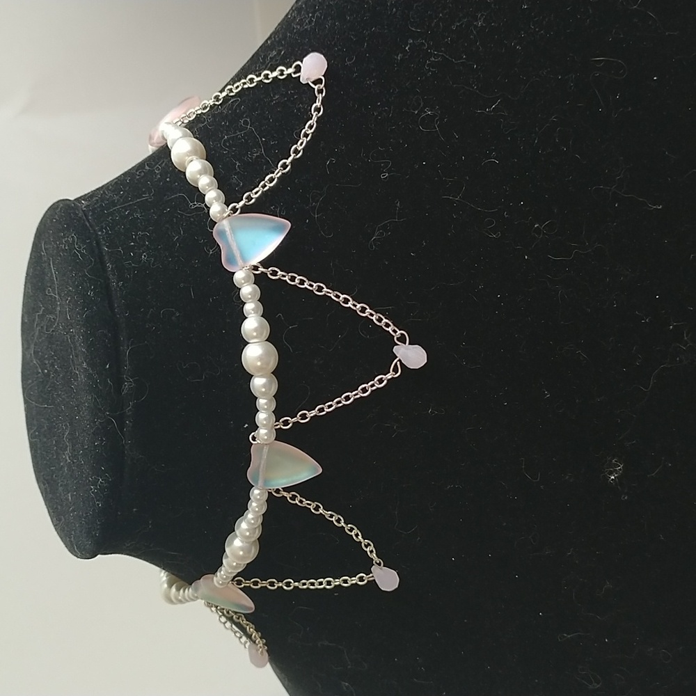Pink Heart and Pearl Choker